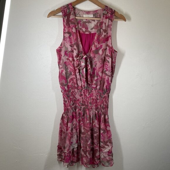 Ramy Brook New York Printed Maison Silk Dress Size XS Pink Mini Smocked Waist - Picture 5 of 12